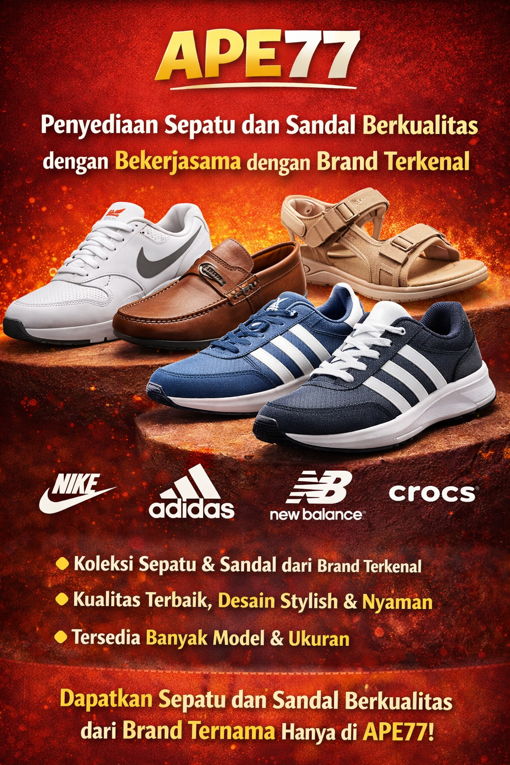 APE77 : Penyediaan Sepatu Dan Sandal Berkualitas Dengan Bekerjasama Dengan Brand Terkenal